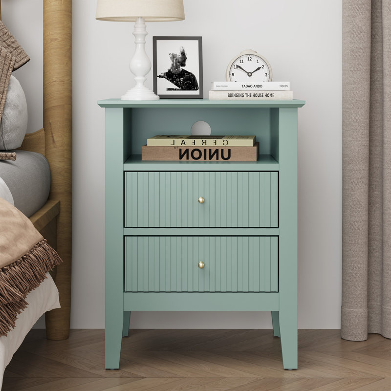 Amberrae 2 Drawer Bedside Table, Green
