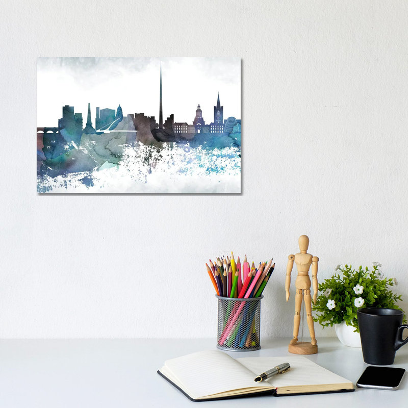 Dublin Bluish Skyline by WallDecorAddict - Wrapped Canvas Print, 20.32 cm H x 30.48 cm W