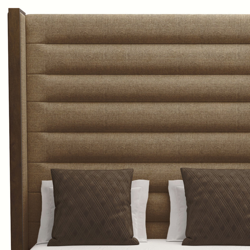 Lit standard rembourré en bois massif Dipson, Revolution® en lin brun, Très grand (haut)