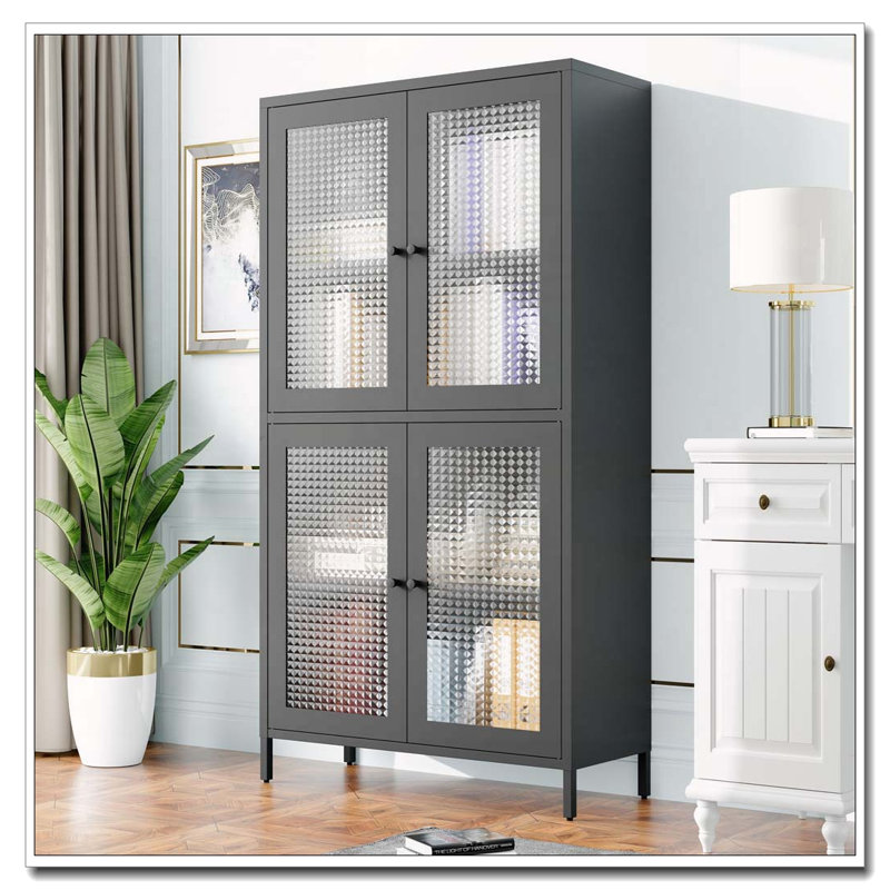 Vitrine de rangement classique en métal avec verre à gaufres