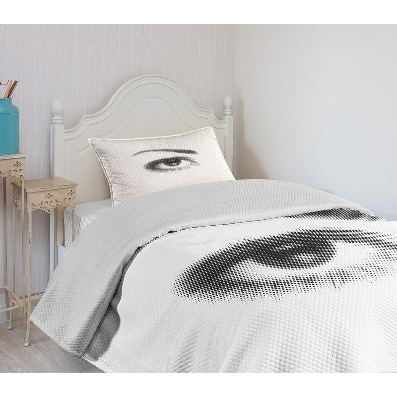 Ambesonne Eyelash Bedspread Set D Style Retro Dotted  Black White, Twin Coverlet / Bedspread + 1 Standard Shams