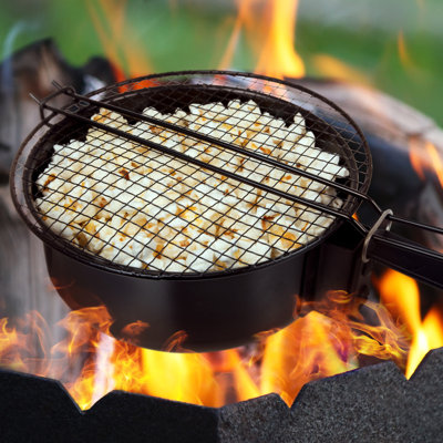 Campfire Popcorn Popper - Old Fashioned Popcorn Maker with Extended Handle - Camping Gear by Great Northern Popcorn (Black)