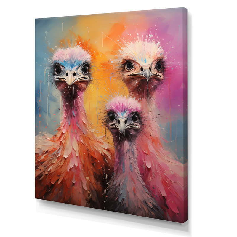 Portraits d'autruche fantaisiste, H 20 po x l 12 po x P 1 po, Toile tendue