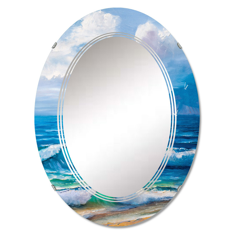 Light Reflecting Trhough Sea Waves At The Shore - Beach Accent Mirror, 30" x 20"