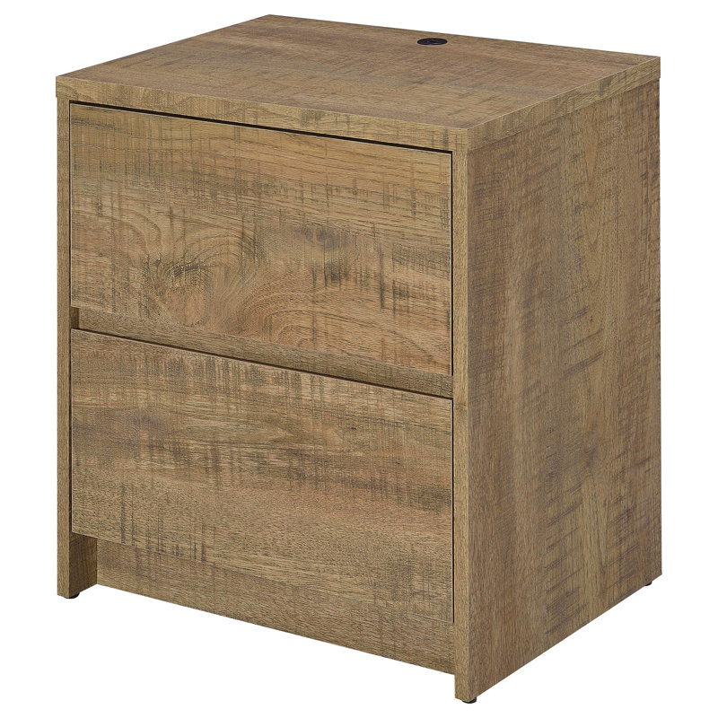 Geary Mango 2-Drawer Nightstand LED Lights And USB, Light Brown