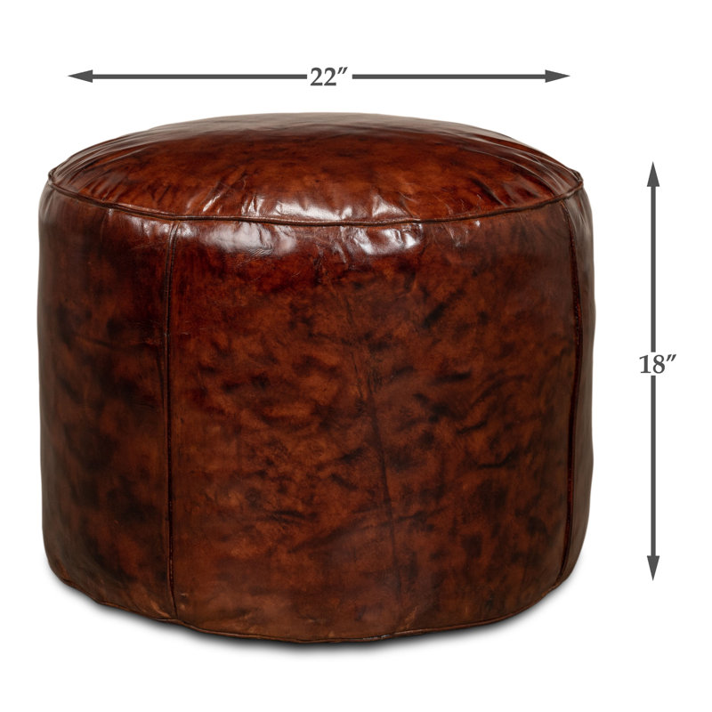 Round Pouf, Brown Genuine Leather