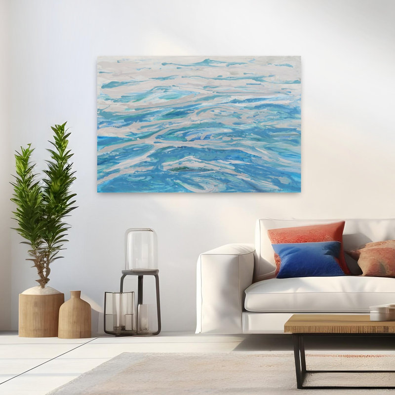Motif aquatique abstrait, art moderne contemporain, bord de mer, H 32 po x l 48 po