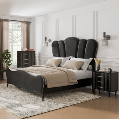 Ensemble de chambre à coucher 3 pièces Laroque (1 lit + 1 table de chevet + 1 commode)