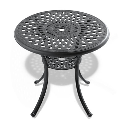 Table de salle à manger 30,71 pouces en fonte d'aluminium avec structure noire et trou pour parasol