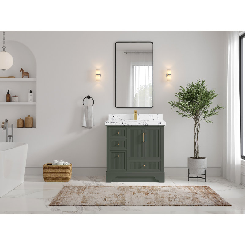 Meuble-lavabo simple 36 po avec plateau en quartz Alys