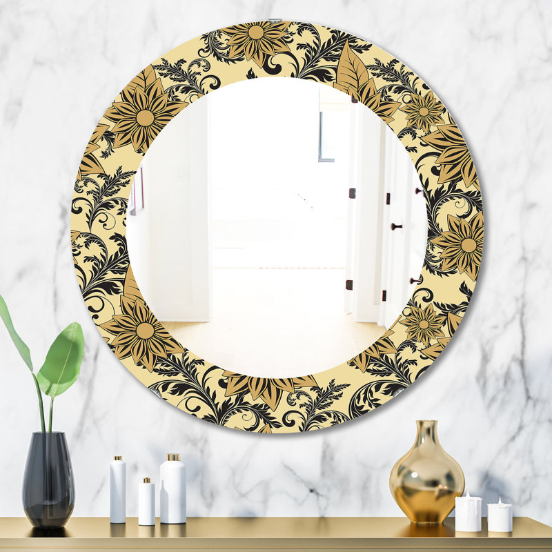 Miroir mural floral Mid-Century, H 23,6 po x l 23,6 po