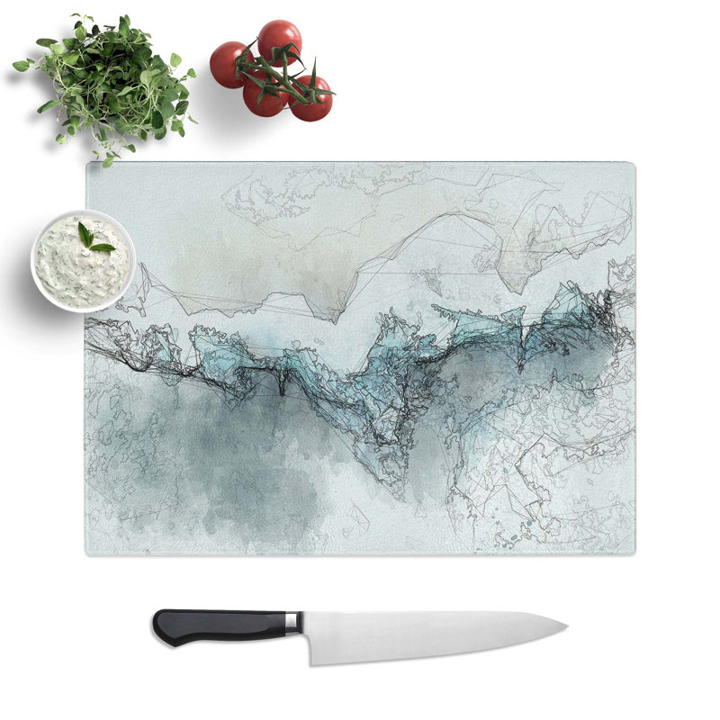 Tempered Glass Waves upon the Beach in Abstract Chopping Board, 28.5 cm W x 20 cm L