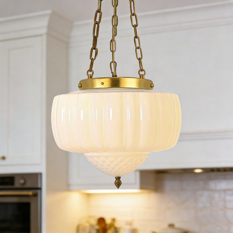 Grand luminaire suspendu en verre de lait, Blanc, Chaîne - Or