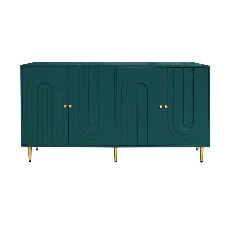 Modern Lacquered 4 Door Wooden Cabinet Sideboard Buffet Server Cabinet Storage Cabinet, 33.73" H x 59.83" W x 15.73" D, Green