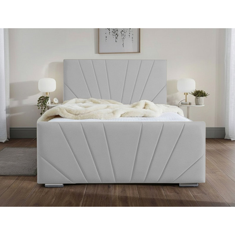 Ebenezer Upholstered Bed Frame, Double (4'6), Light Silver