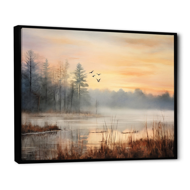 Misty Morning Sky Photo IV - Décoration murale ciel, Cadre flottant noir, H 24 po x l 32 po x P 1 po
