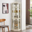Vitrine de coin lumineuse en verre avec tablettes réglables et décoration sculptée, idéale pour mettre en valeur des objets de collection précieux