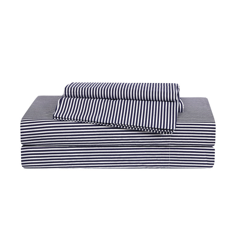 Brooklyn Loom Pinstripe Sheet Set, White/Navy, Twin XL