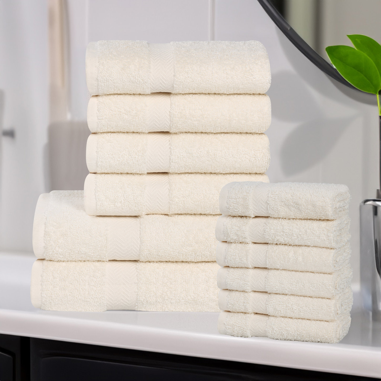 12-Piece Quick-Drying Cotton Towel Set, Ivory