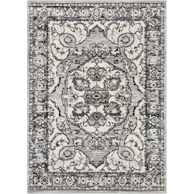 Espitia Arctic Bloom Medallion Oriental Ivory Gray Area Rug