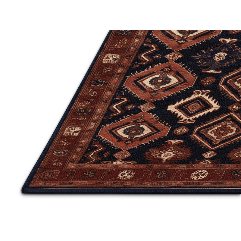 Tapis persan noir lavable à la machine, Rond 3 pi