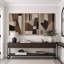 Œuvre d'art abstrait géométrique beige chaleureux, cubiste moderne de style Mid-Century pour photos de bureau, impression sur toile encadrée, 3 pièces-131099696-131099697