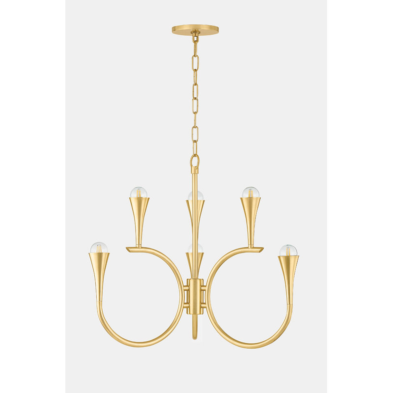 Aviana Aged Brass 6-Light Chandelier with Steel Shades