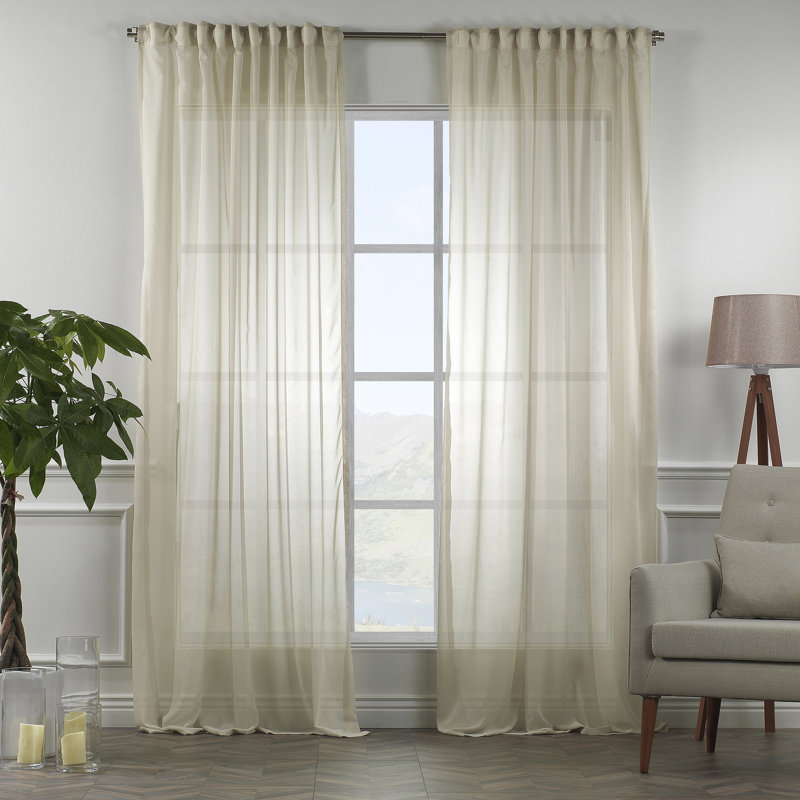 Extra Long & Extra Wide Chiffon Faux Silk Crep Single Panel Curtain, 140cm Width x 450cm Drop, Beige