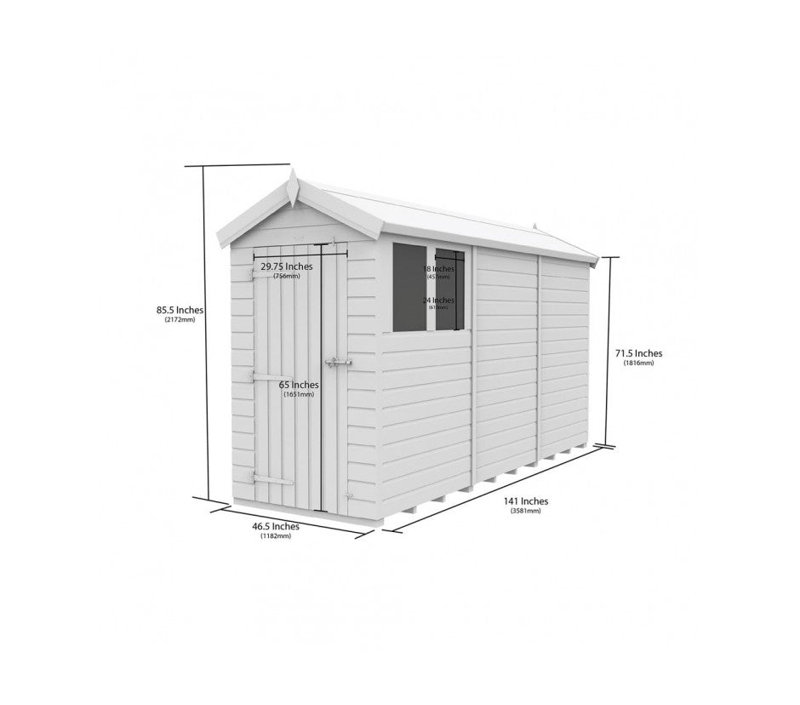 Total Sheds 4ft x 12ft Apex Garden Shed - Single Door - No Windows - Pressure Treated Timber - UK Manufactured