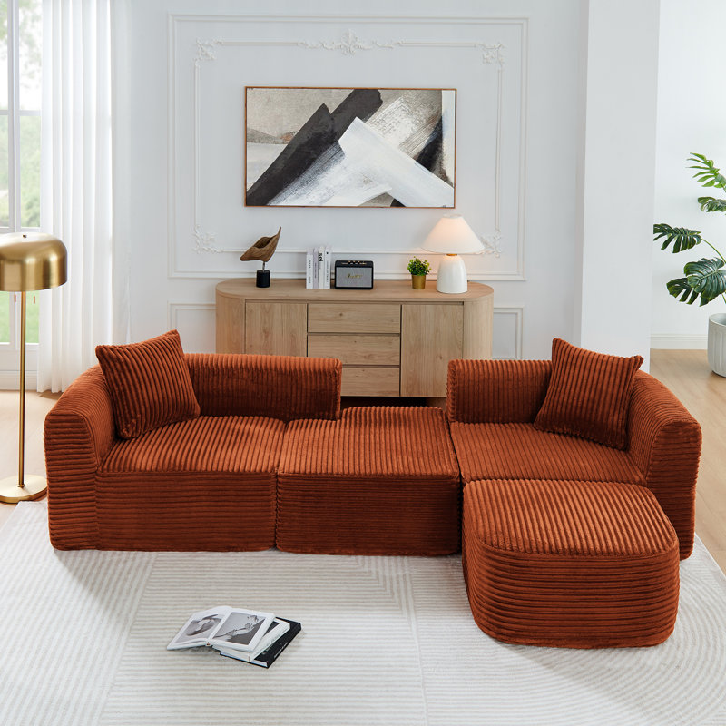 114" Cloud Sectional Couch With L-Shape Chaise, Orange