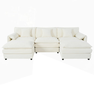 Modular Sectional Sofa with 2 Movable Ottomans for Living Room