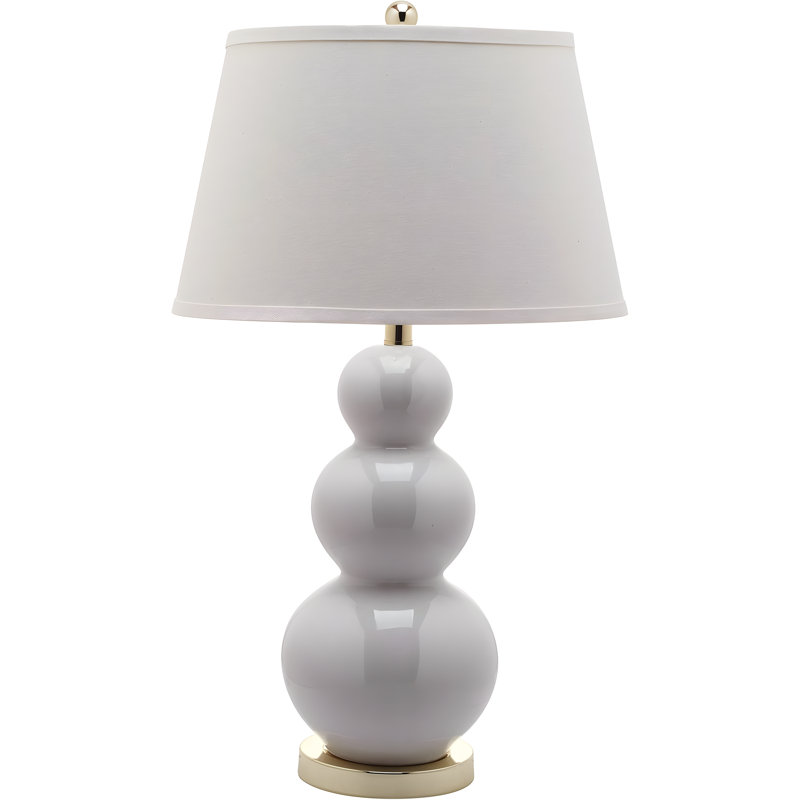 Elegant White Ceramic Gourd Table Lamp Set with Off-White Shade, 28"