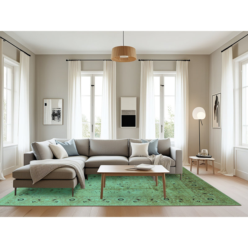 Tapis oriental en laine / polyester tissé à la machine en turquoise / brun, Rectangle 8 pi x 10 pi