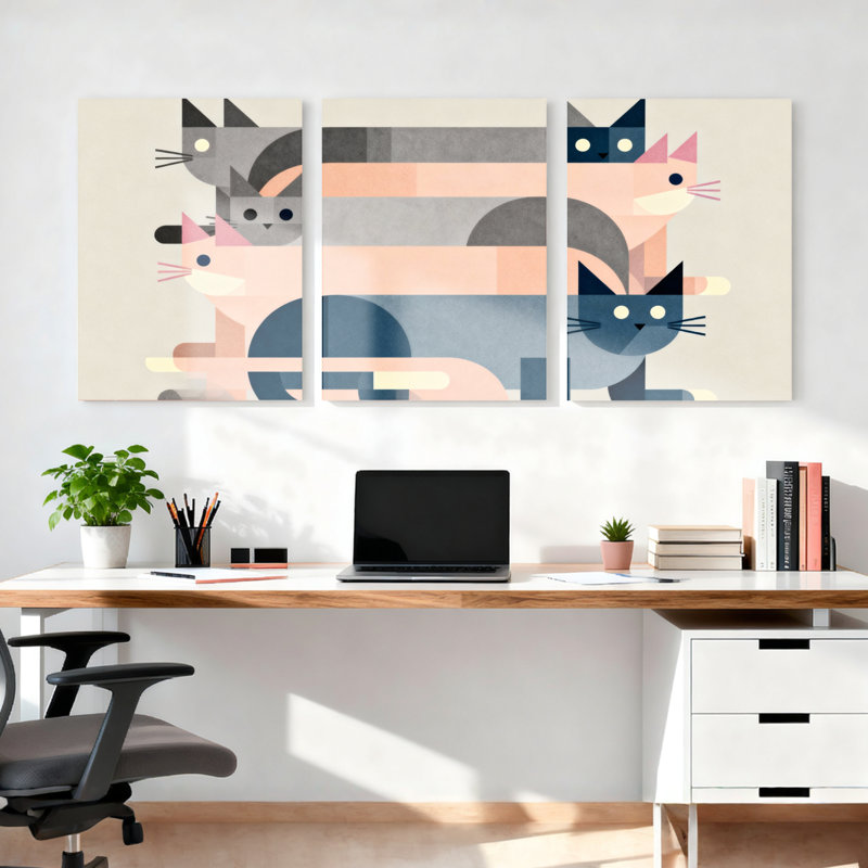 Chats, ensemble de 3 reproductions d'art sur toile
