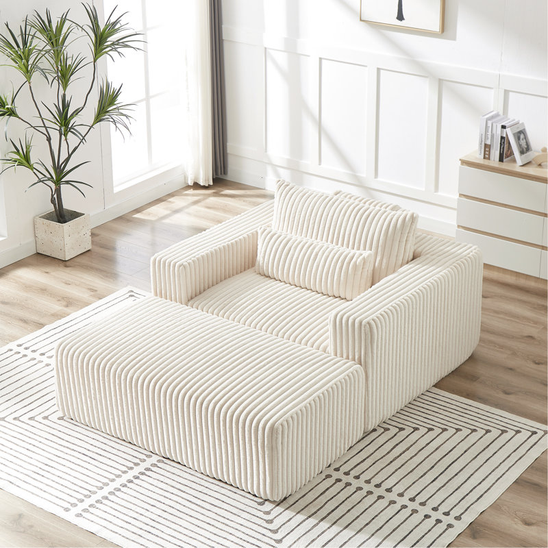 Fauteuil en velours côtelé de 75 pouces avec repose-pieds amovible, sans assemblage, confortable et chic pour l'intérieur, oreiller inclus, lit paisible, conception