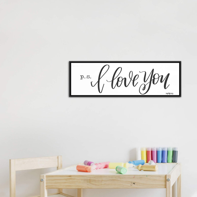 P.S. «I Love You», impression d'art textuel panoramique, H 16 po x l 48 po x 1,5 po, Toile avec cadre noir patiné