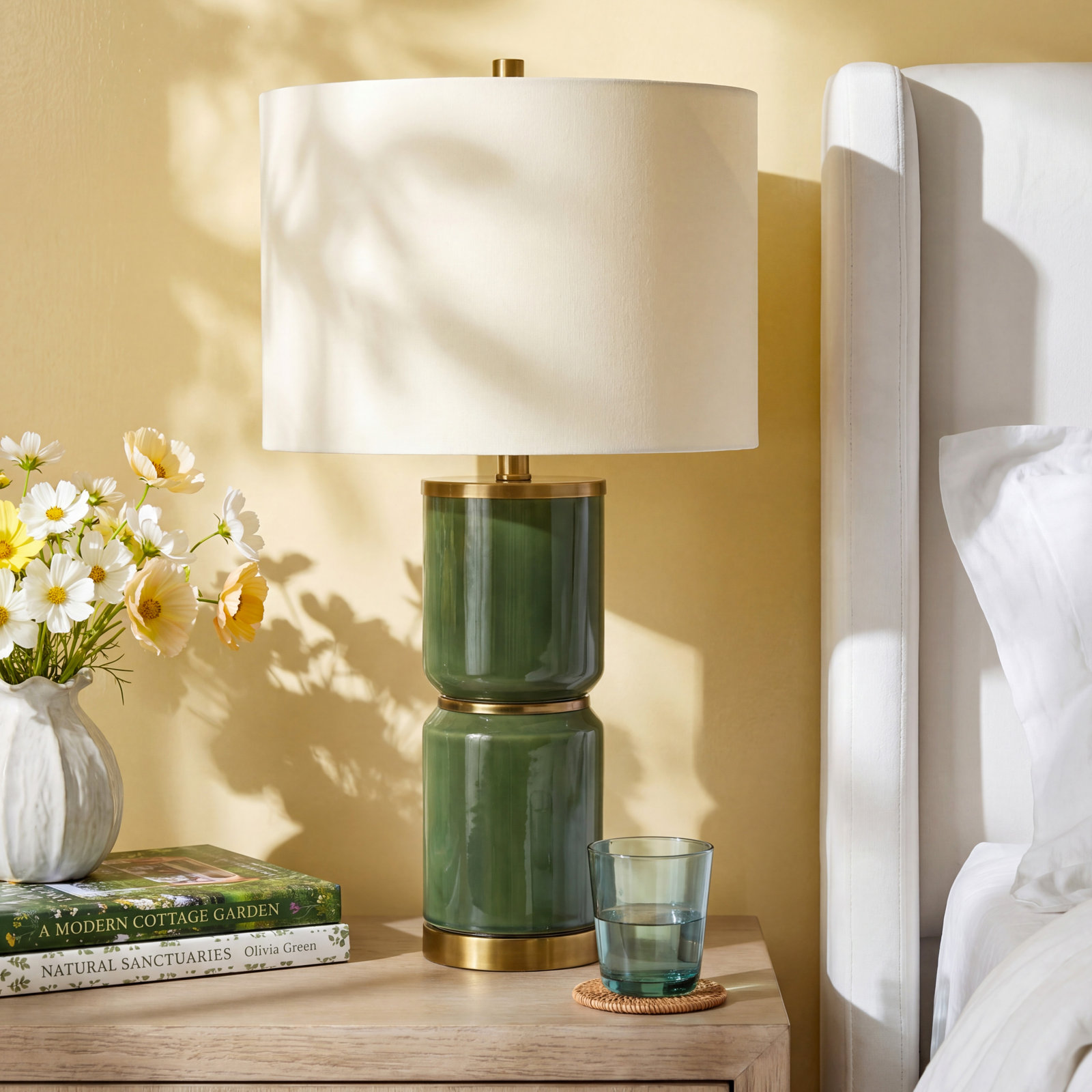 Jensi Ceramic Table Lamp, Dark Green