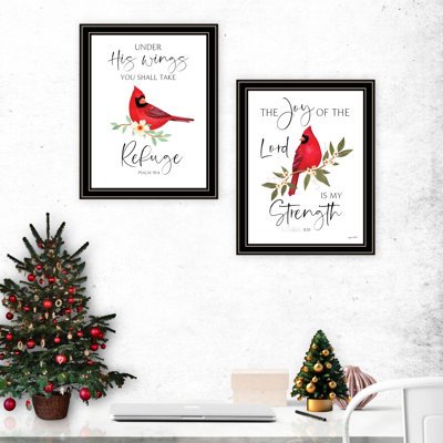 Lord Is My Strength Red Cardinals Decorative Wall Art - Black Framed For Home Living Room Bedroom Stylish Decoration In Frame