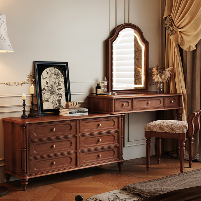 Commode brune de style américain de 90,55 po avec coiffeuse et miroir