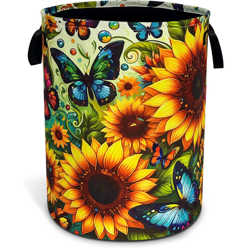 Beautiful Butterfly Sunflower Laundry Basket Oxford Cloth Laundry Hamper With Handle Foldable Portable Clothes Storage Basket In Storage Bag For Laundry Room/Bathroom/Bedroom/Dormitories