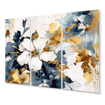 Hibiscus bleu blanc tropical - ensemble de décoration murale en métal floral