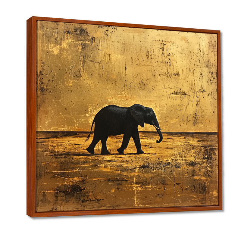 Hammitt, éléphant doré dans le désert ouvert d'Afrique II - éléphant, art mural, Impression encadrée flottante, Brun