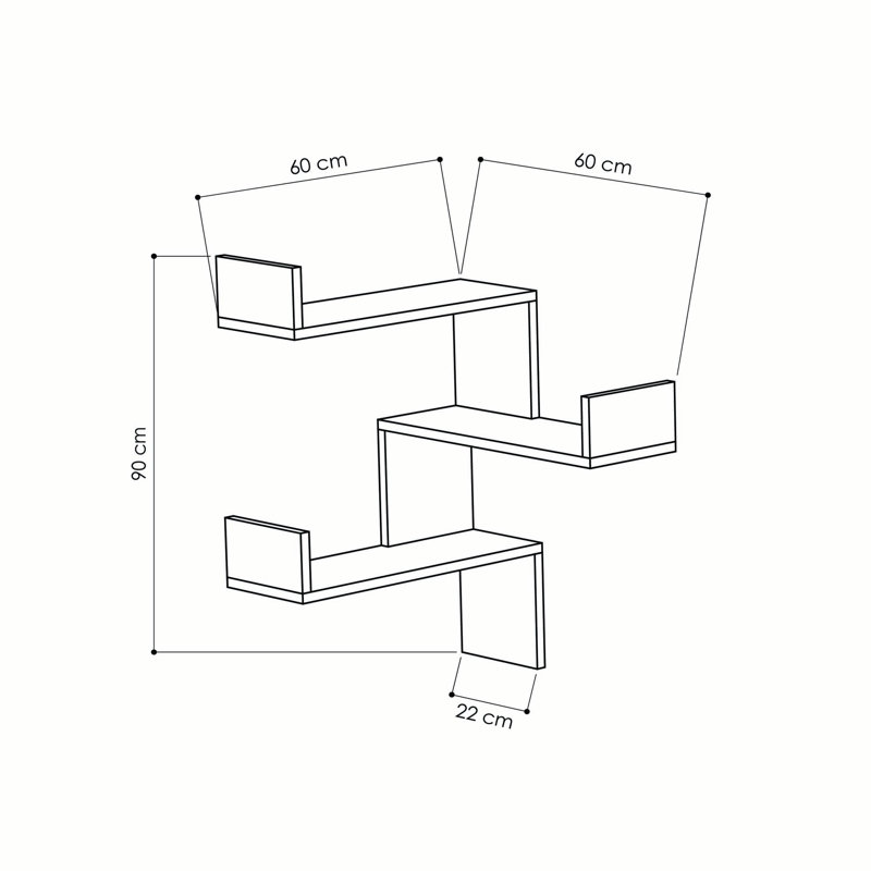 Rambert 3 Piece Corner Shelf, Dark Gray