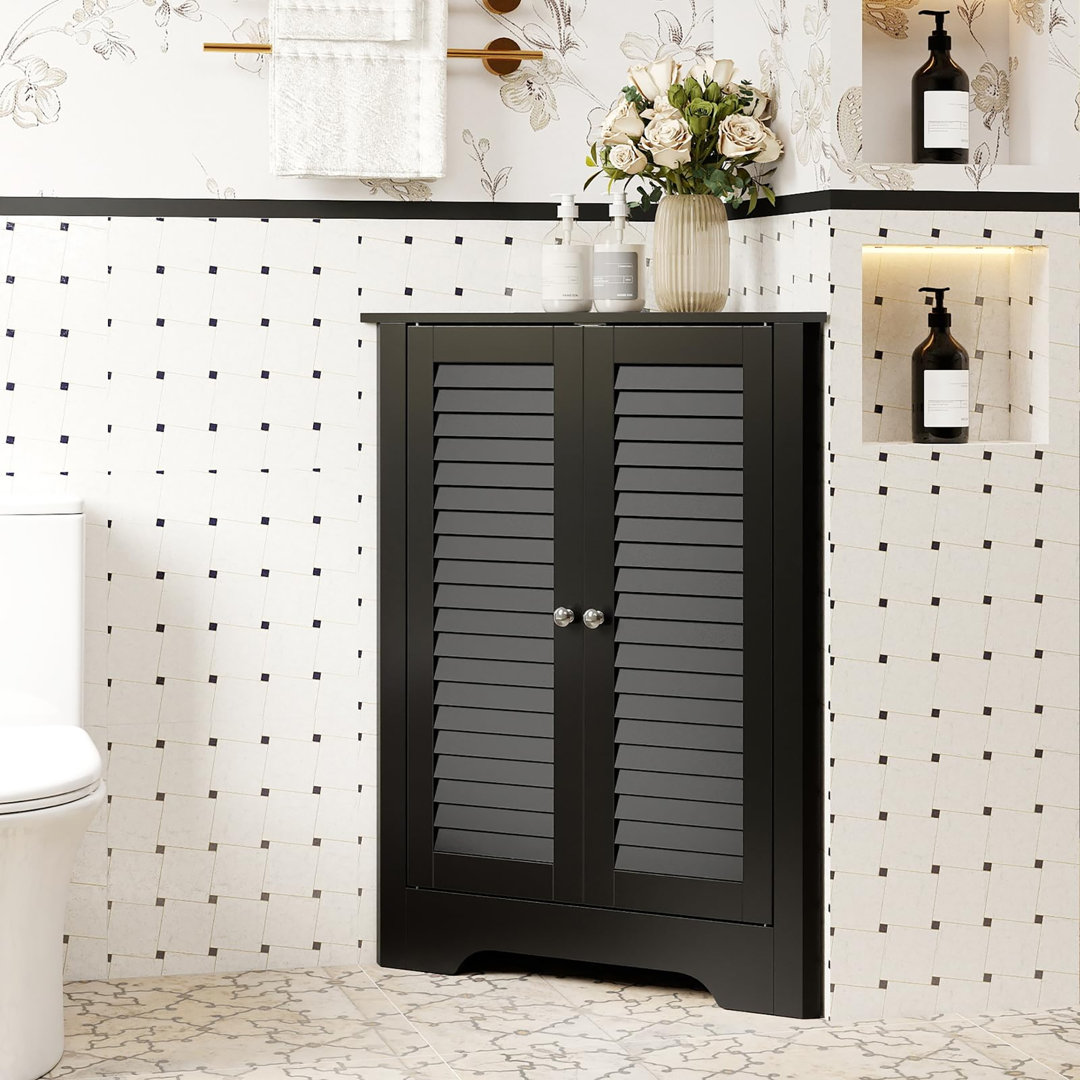 Corner Bathroom Storage Unit Floor Cupboard with Shutter Door and Adjustable Shelf