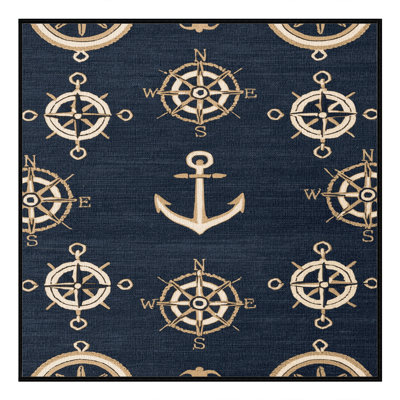 Washable Traditional Emblems Nautical Area Rug