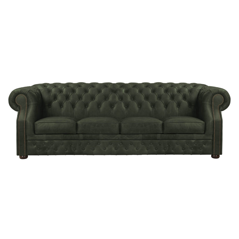 Tatelynn 3 Seater Genuine Leather Sofa, 80cm H x 200cm W x 90cm D, Green