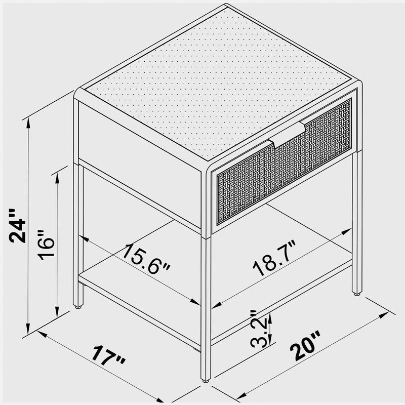 Duncan Black 1-drawer Radio Weave Cane Metal Bedside Table, Black
