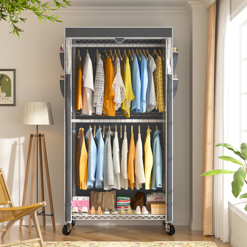 Portemanteau sur roulettes 79 po H 79 po avec couvercle 450 lb Armoire à vêtements sur pied robuste avec roulettes