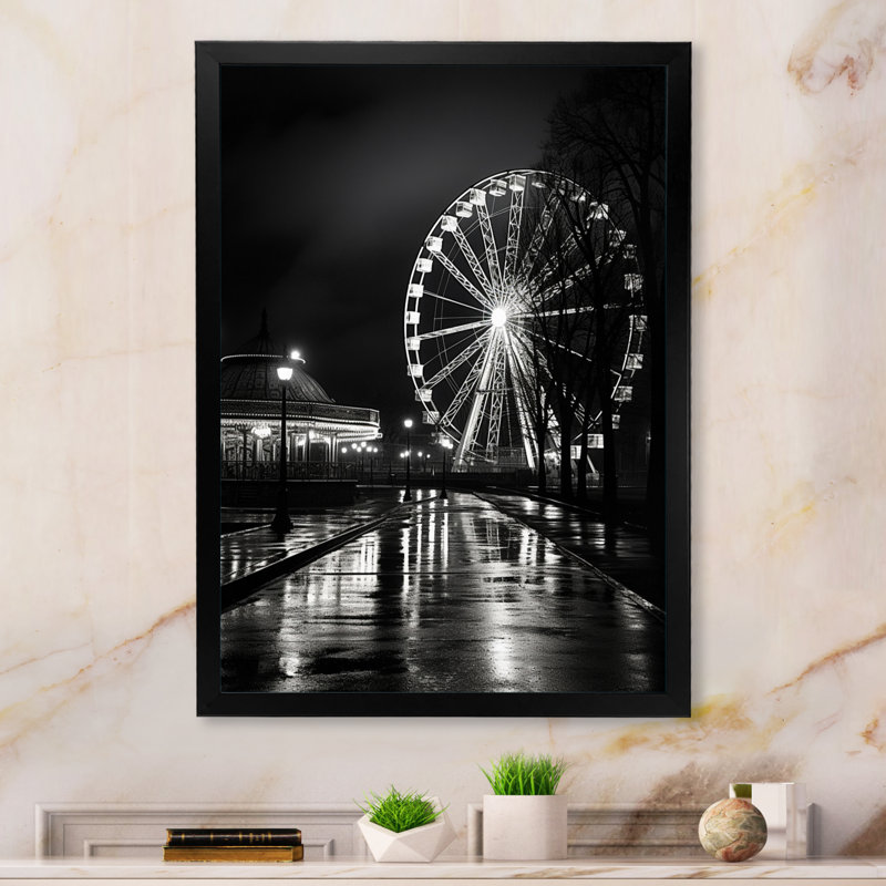 «Black Ferris Wheel Midnight Carousel II», reproduction sur toile, Cadre photo noir, H 32 po x l 16 po x P 1 po