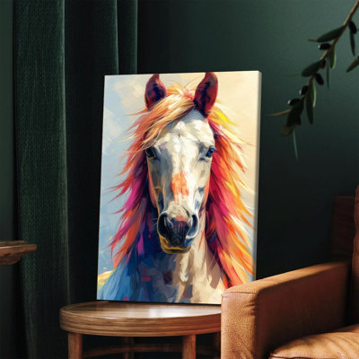 1PC Wall Arts Posters Framed,  Vibrant Abstract Horse Canvas Wall Art Colorful Animal Portrait Painting Modern Home Decor for Living Room Bedroom Office Unique Artwork with Dynamic Brushstrokes and Bold Hues